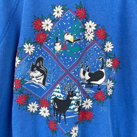 Vintage Morning Sun‎ Blue Grandma Sweatshirt Winter Animals Womens XL - Picture 3 of 10